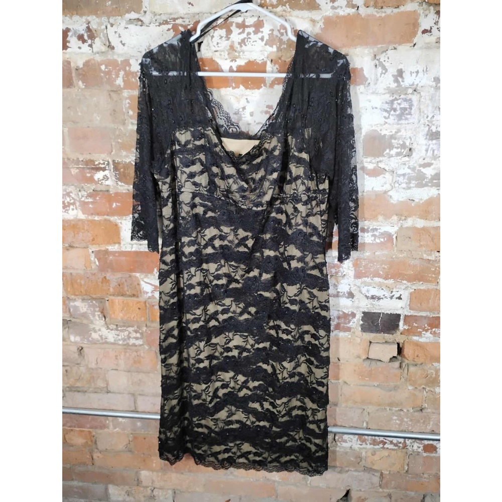 Marina Black Lace Midi Dress Cocktail Party Formal Wedding Size 14w‎